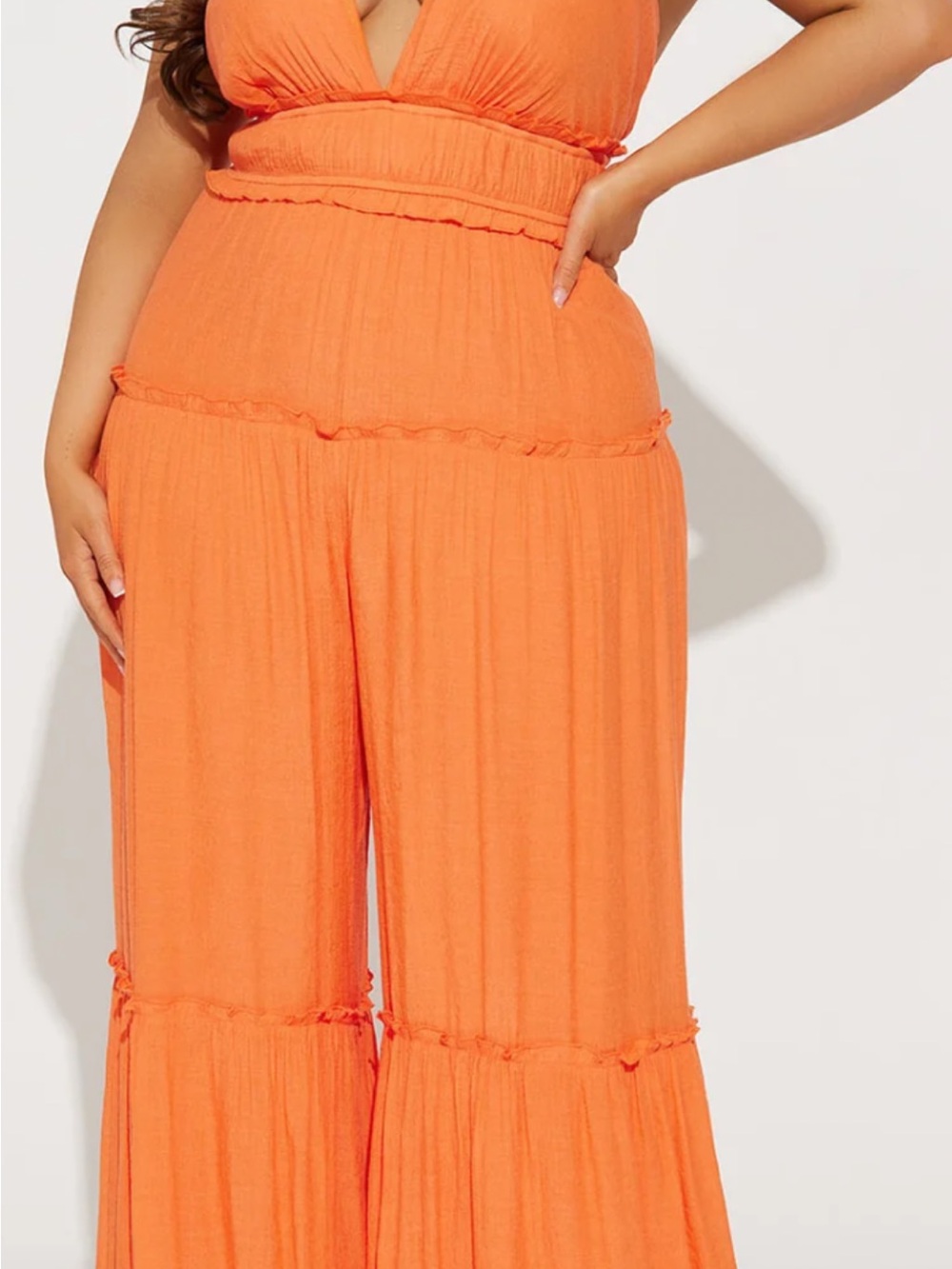 Gianna Gauze Jumpsuit Orange Halter Tiered Maxi Dress